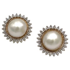 Vintage 14K Yellow Gold Large Mobe Pearl Studs