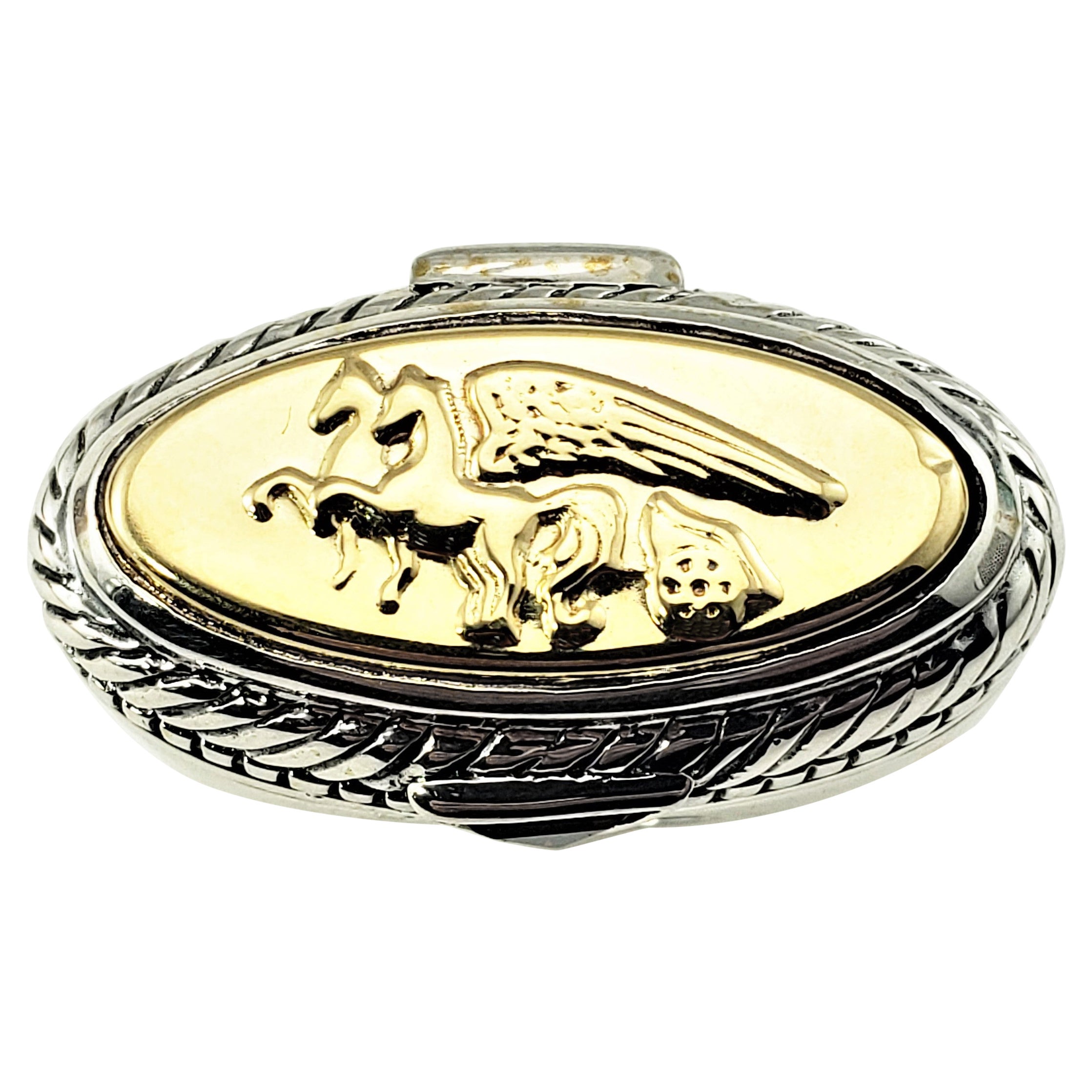 Flli Menegatti Sterling Silver 18K Yellow Gold and Garnet Pegasus Ring