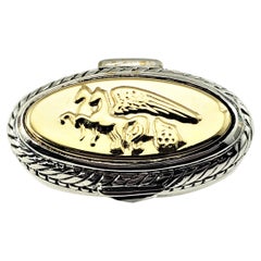 Vintage Flli Menegatti Sterling Silver 18K Yellow Gold and Garnet Pegasus Ring