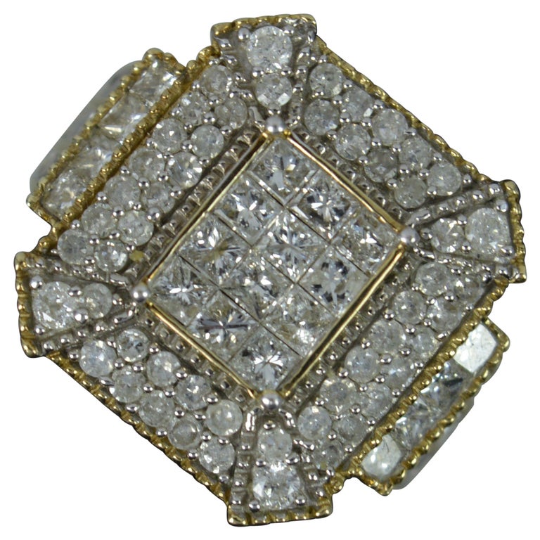 Large 2.00ct Diamond 9ct Gold Cluster Bling Ring