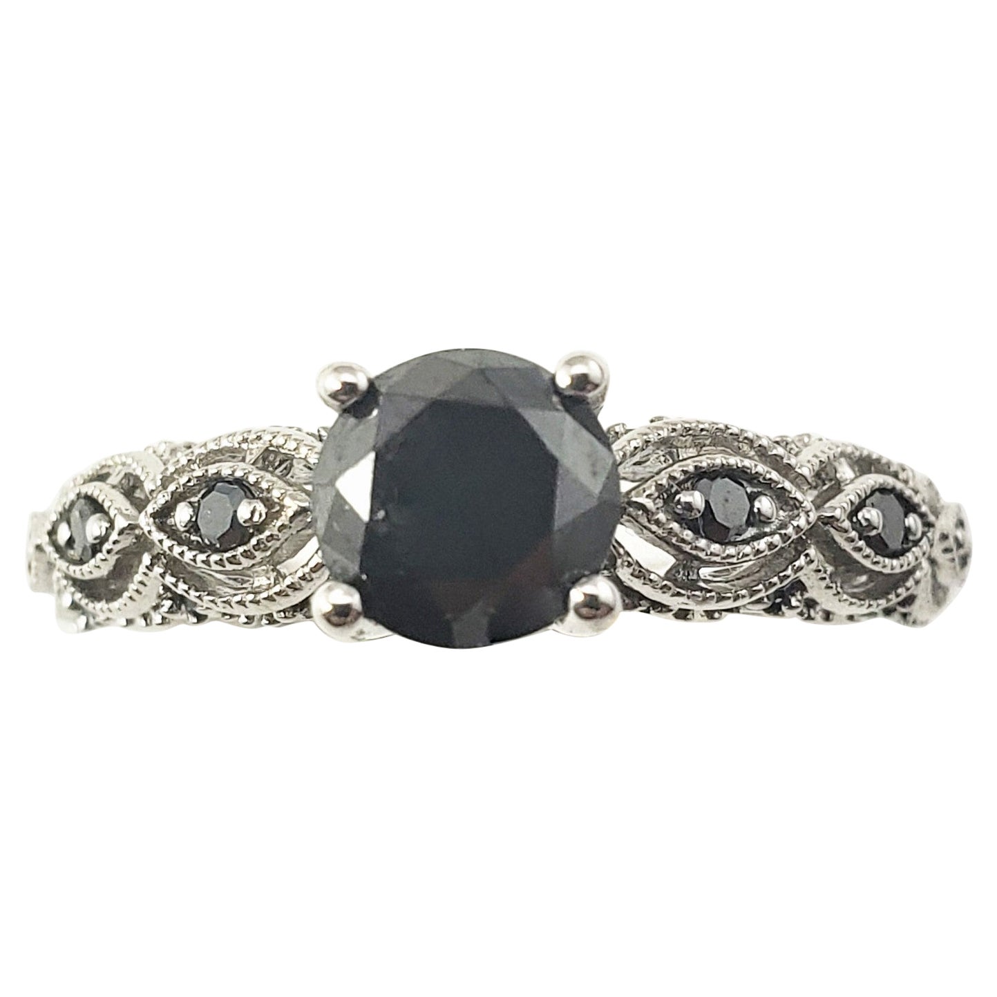 10 Karat White Gold Black Diamond Ring 