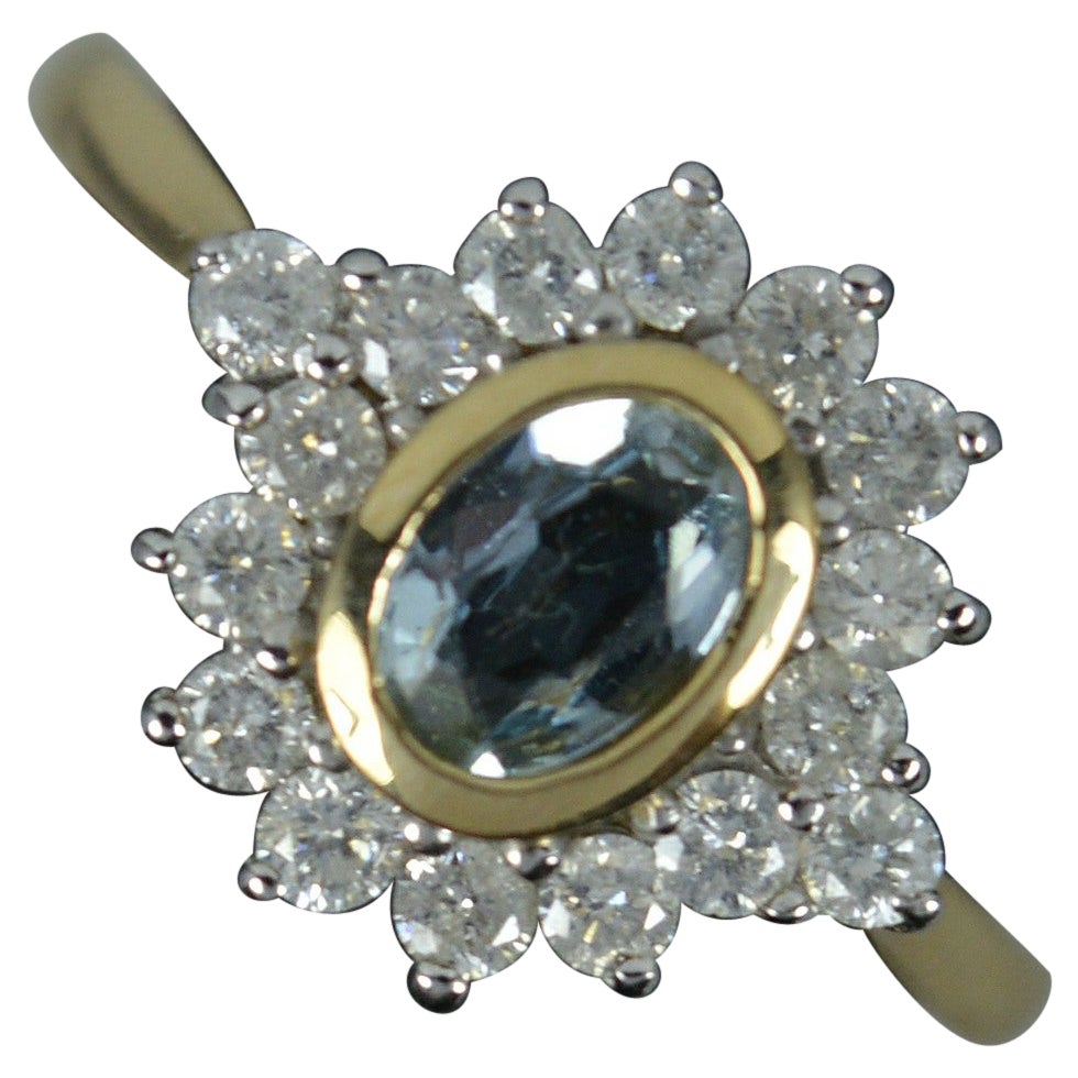 Classic Aquamarine & 0.48ct Diamond 9ct Gold Cluster Ring