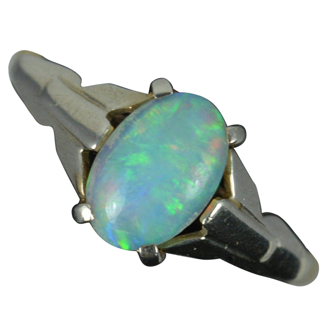 Superb Art Deco 9 Carat Gold and Opal Solitaire Ring