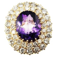 14 Karat Yellow Gold Amethyst and Diamond Ring 