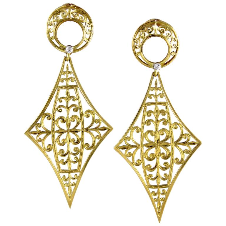1960s Large Gold Earrings With Etched Details For Sale at 1stDibs