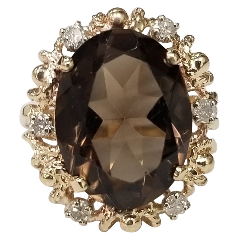This Beautiful Vintage 14k Yellow Gold Topaz and Diamond Ring