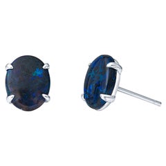 2.36ctw Ovalschliff natürlicher australischer Opal Ohrstecker, 14k Weißgold