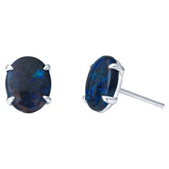 2.36ctw Oval Cut Natural Australian Opal Stud Earrings, 14k White Gold