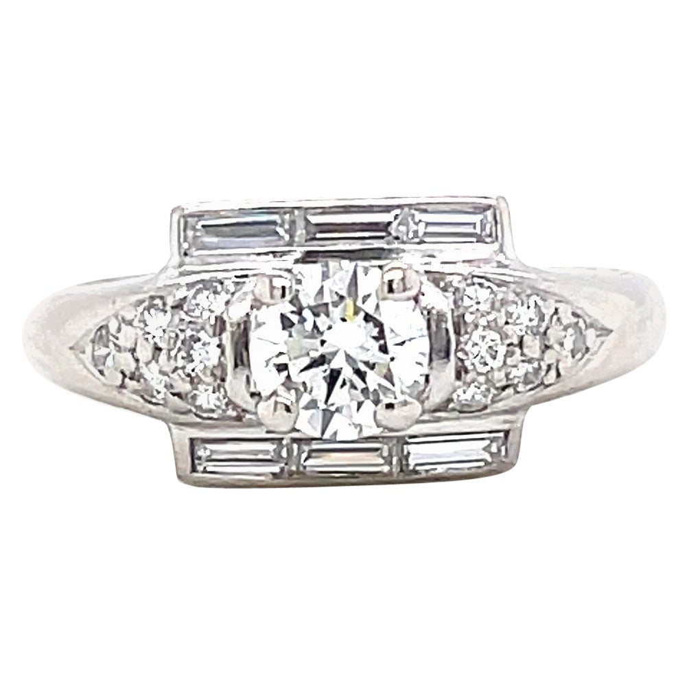 Retro Diamond Platinum Engagement Ring