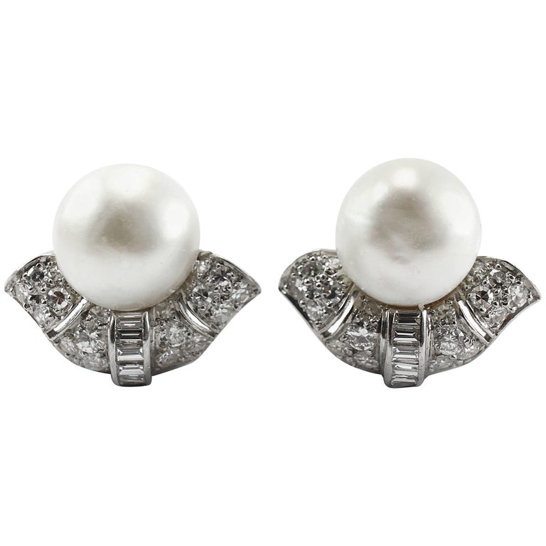 1920s Important Art Deco Natural Pearl Diamond Platinum Clip-On