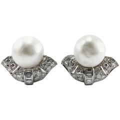 1920s Important Art Deco Natural Pearl Diamond Platinum Earclips 7