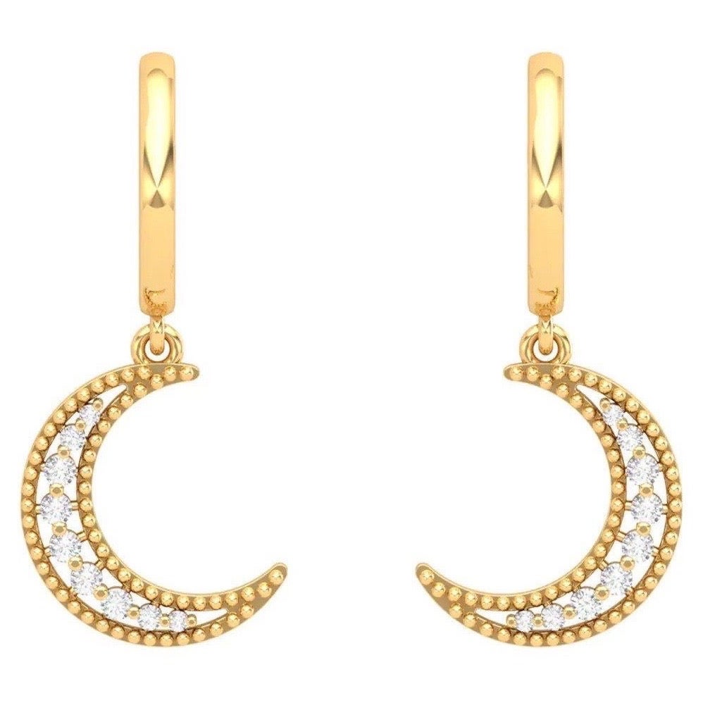 Crescent Diamond 14 Karat Gold Huggie Hoop Earrings For Sale