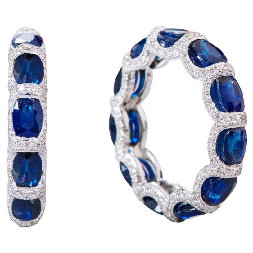 18 Karat White Gold 6.11 Carat Sapphire and Diamond Eternity Band Ring For Sale