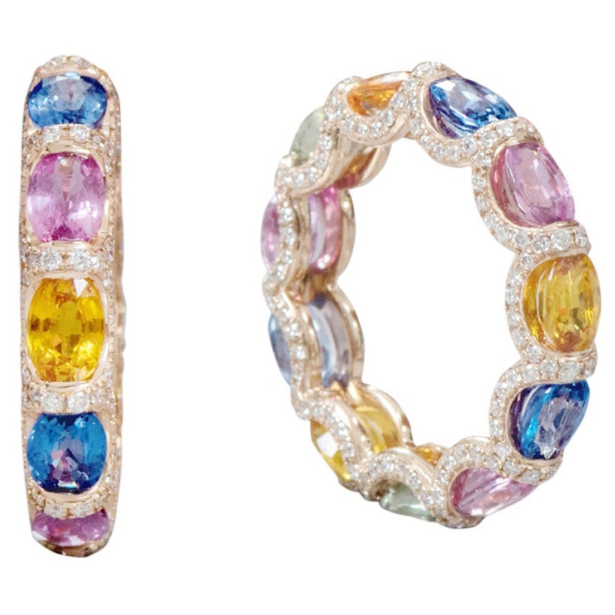 18 Karat Rose Gold 7.61 Carat Multi-Sapphire and Diamond Eternity Band Ring For Sale