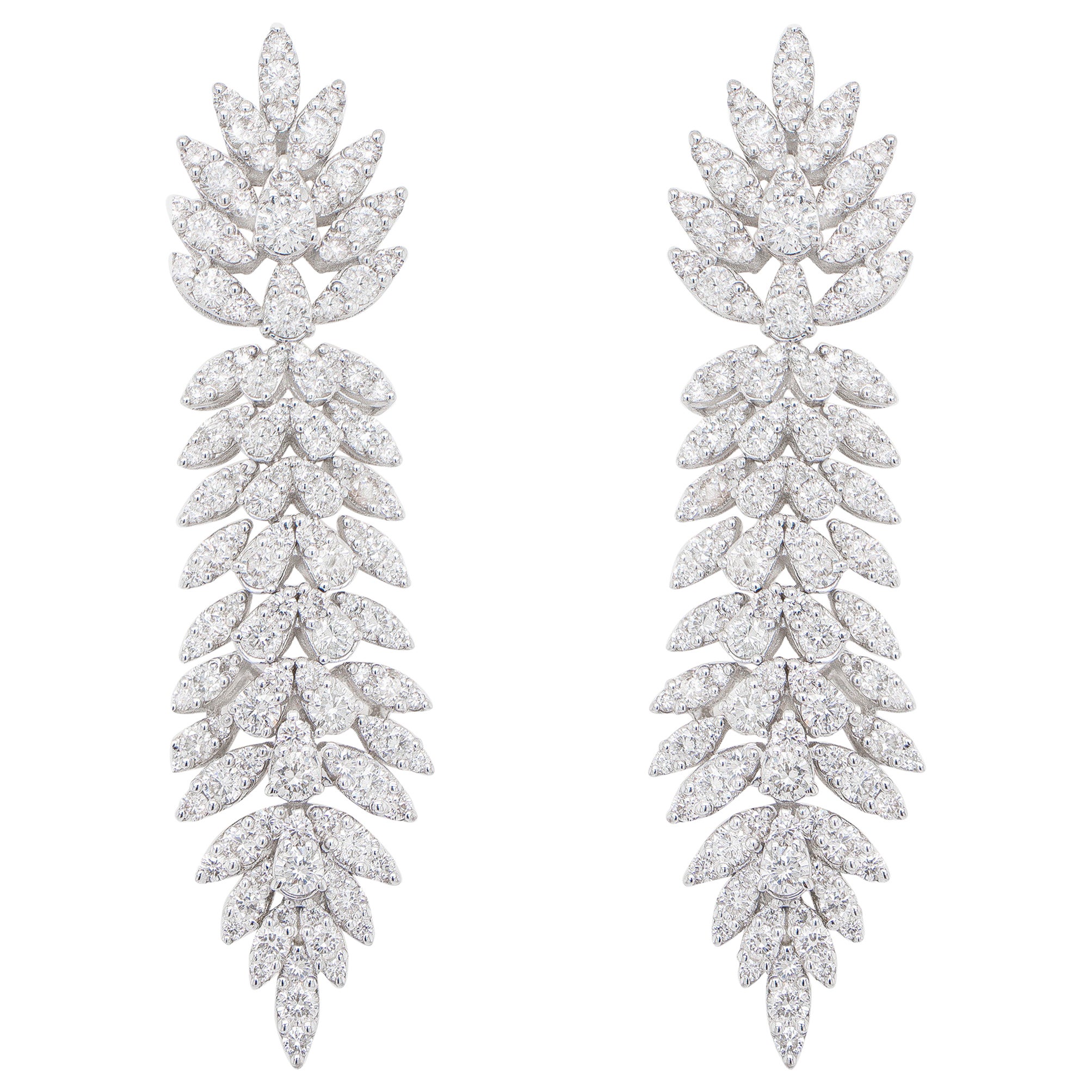Diamond Dangle Earrings 5.04 Carats 18K White Gold