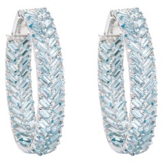 18 Karat White Gold 11.51 Carat Aquamarine and Diamond Hoop Earrings