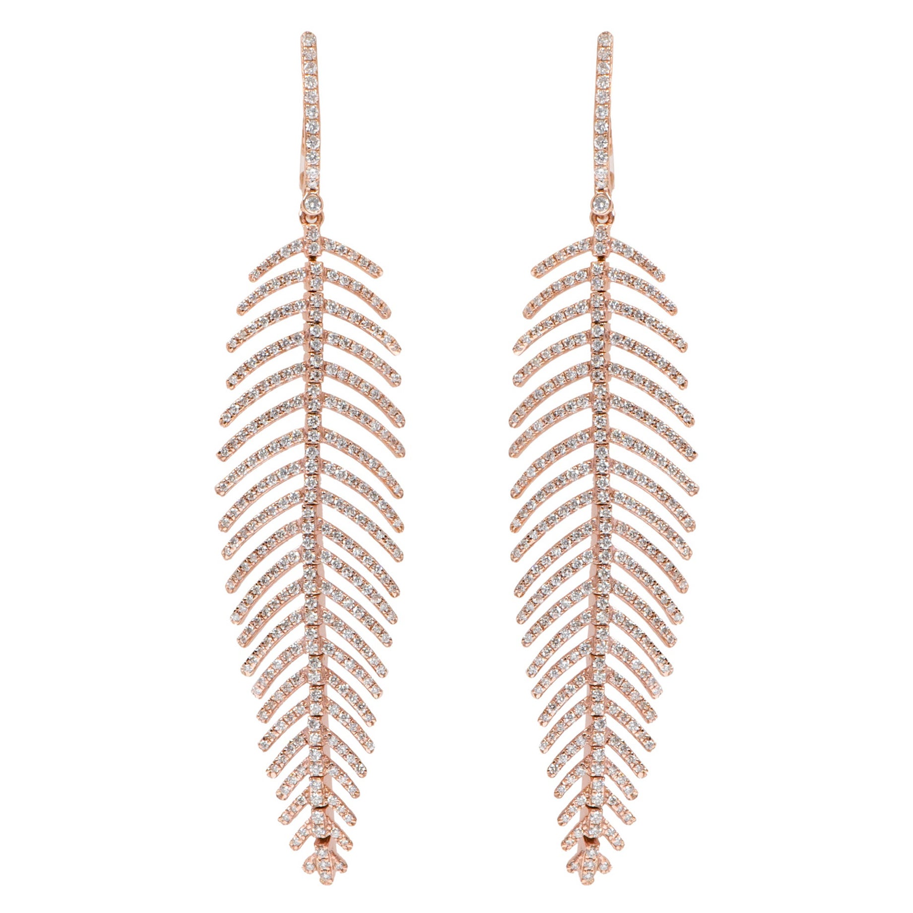 18 Karat Rose Gold 2.26 Carat Brilliant-Cut Diamond Leaf Drop Earrings For Sale