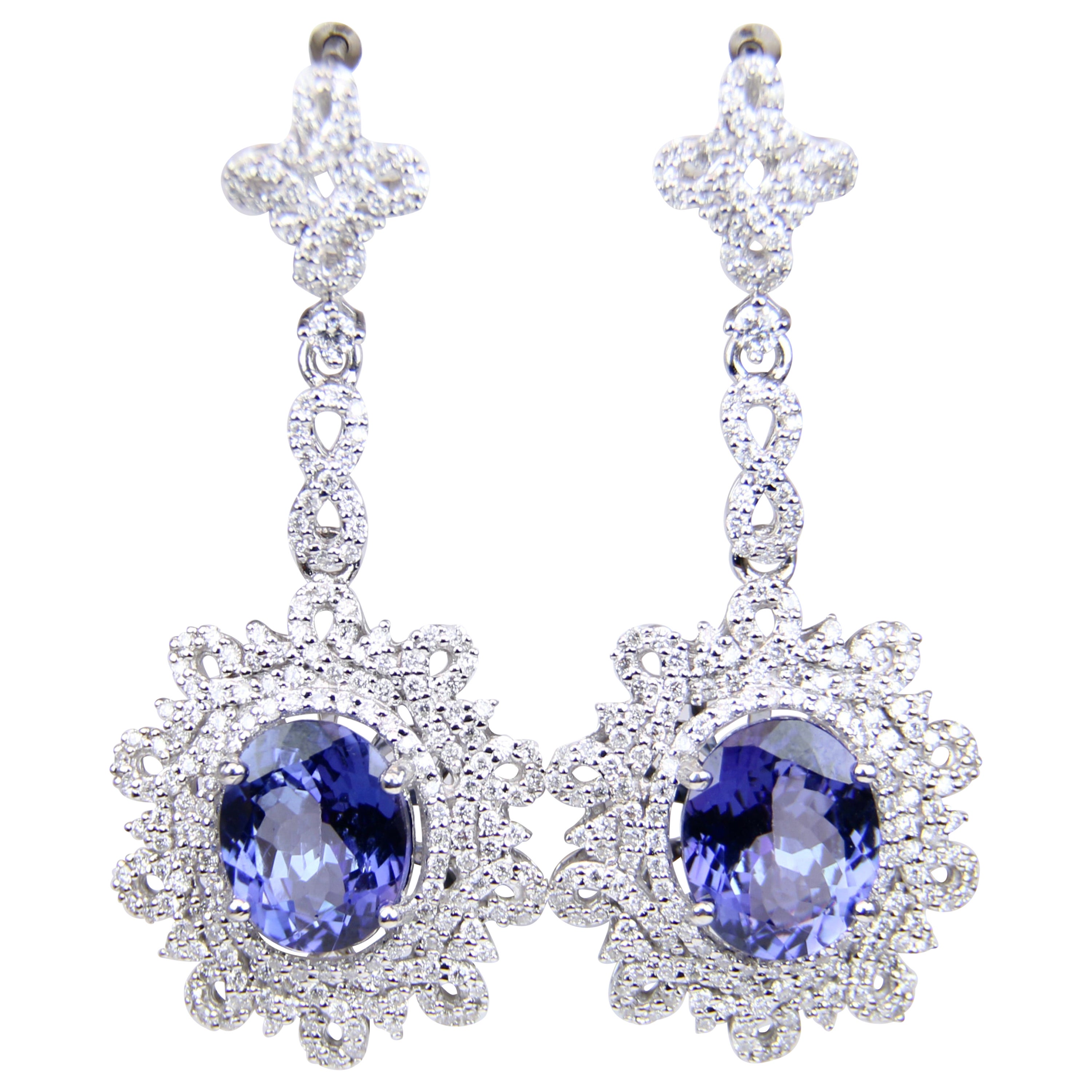 White Gold Tanzanite Diamond Drop Earrings