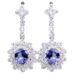 Boucles d'oreilles pendantes en or blanc Tanzanite et diamant