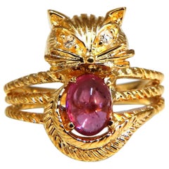 1.06 Carat Natural Pink Tourmaline Kitty Cat Ring 14kt