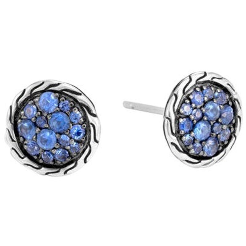 John Hardy Classic Chain Stud Earring with Blue Sapphire EBS903934BSP For Sale