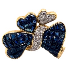 Retro Style 10.11ct Sapphire with Diamond Heart &Bow Brooch 18k Yellow Gold