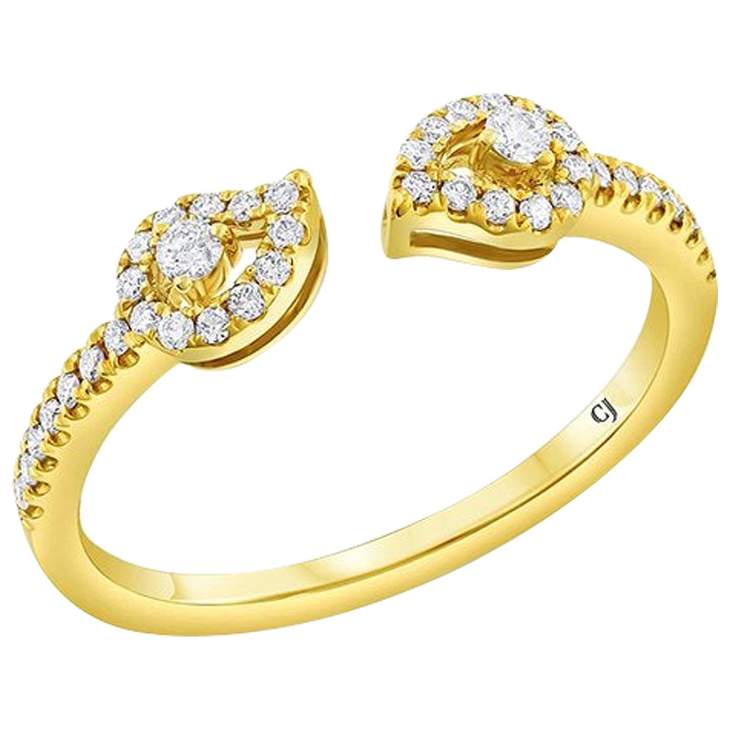 18 Karat Yellow Gold Diamond Double Pear Flared Ring For Sale