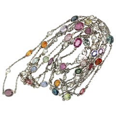 Catena di diamanti con zaffiro multicolore in oro 18 carati