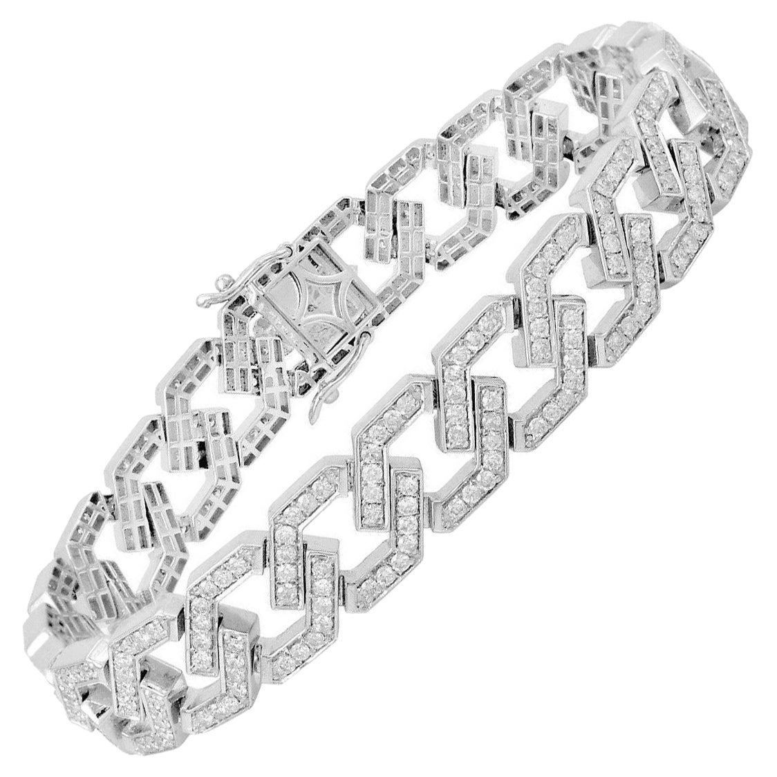 3.10 Carat Diamond 14 Karat Gold Interlocking Bracelet For Sale