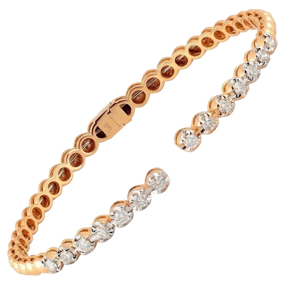 14 Karat Gold Diamond Open Bangle Bracelet For Sale