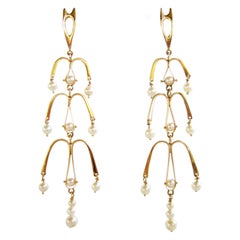 Vintage Ed Wiener Gold Pearl Kinetic American Modernist Chandelier Earrings