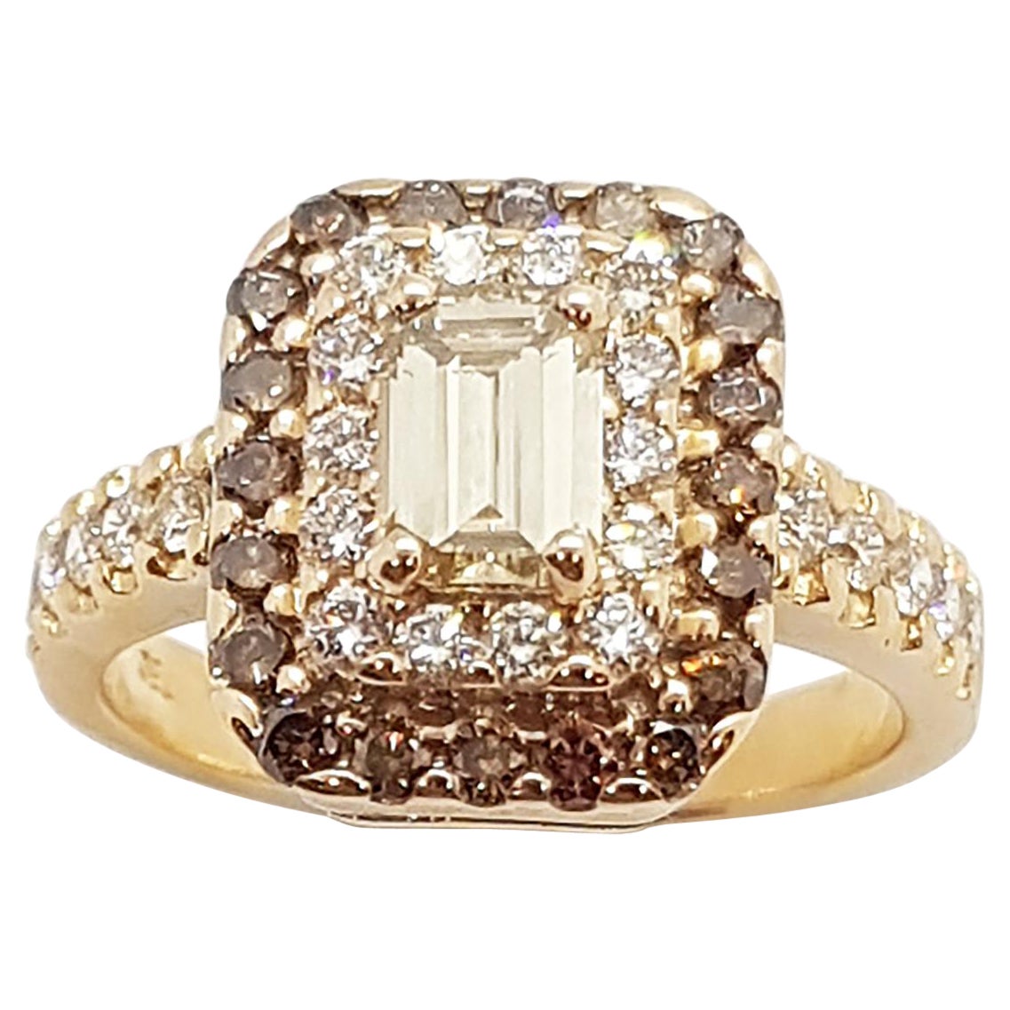 Brown Diamond Engagement Ring Set in 18 Karat Rose Gold Settings For Sale