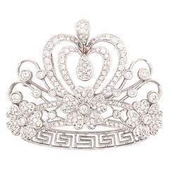 Art Deco Style 1.75ct Diamond Crown Brooch 18k White Gold