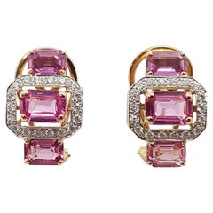 Boucles d'oreilles en or rose 18 carats serties de saphir rose et de diamants