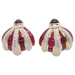 Ruby, Cabochon Ruby and Diamond Earrings Set in 18 Karat Gold Settings