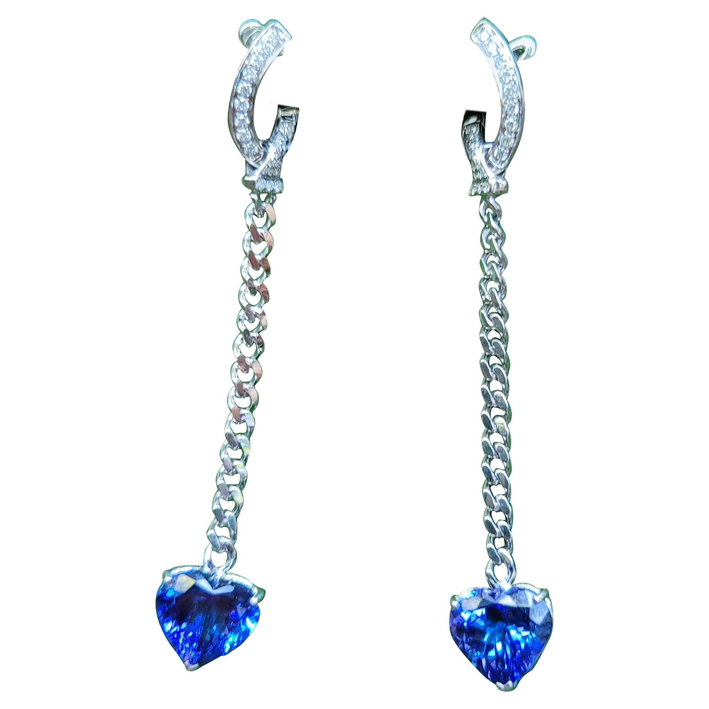 Heart Shape Tanzanite Earrings with Diamonds in 18K White Gold