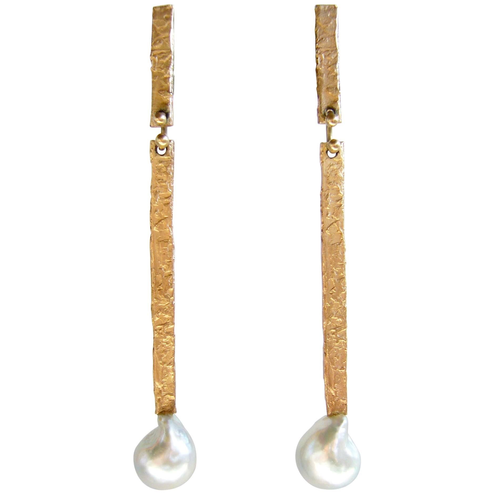 Ed Wiener Mabe Pearl Textured Gold New York American Modernist Earrings