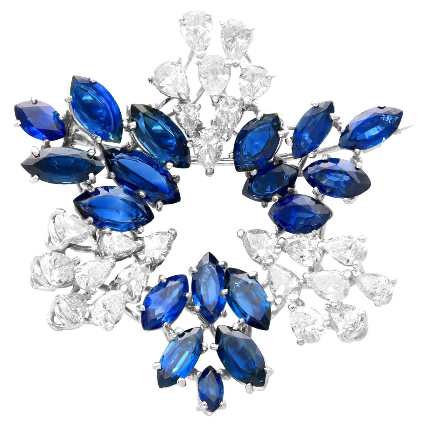 Vintage 7.95 carat Sapphire and 4.75 carat Diamond Platinum Pendant/Brooch For Sale