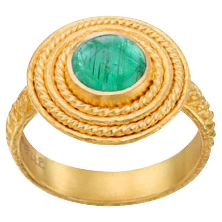 Steven Battelle 1.8 Carat Cabochon Emerald 22K Gold Ring For Sale