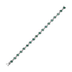 5.85 Carat Green Emerald & Diamond Line Tennis Bracelet, 18K White Gold