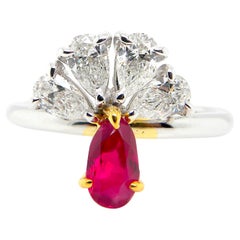 GIA Certified Burma No Heat Pigeon's Blood Red Ruby and White Diamond Gold Ring