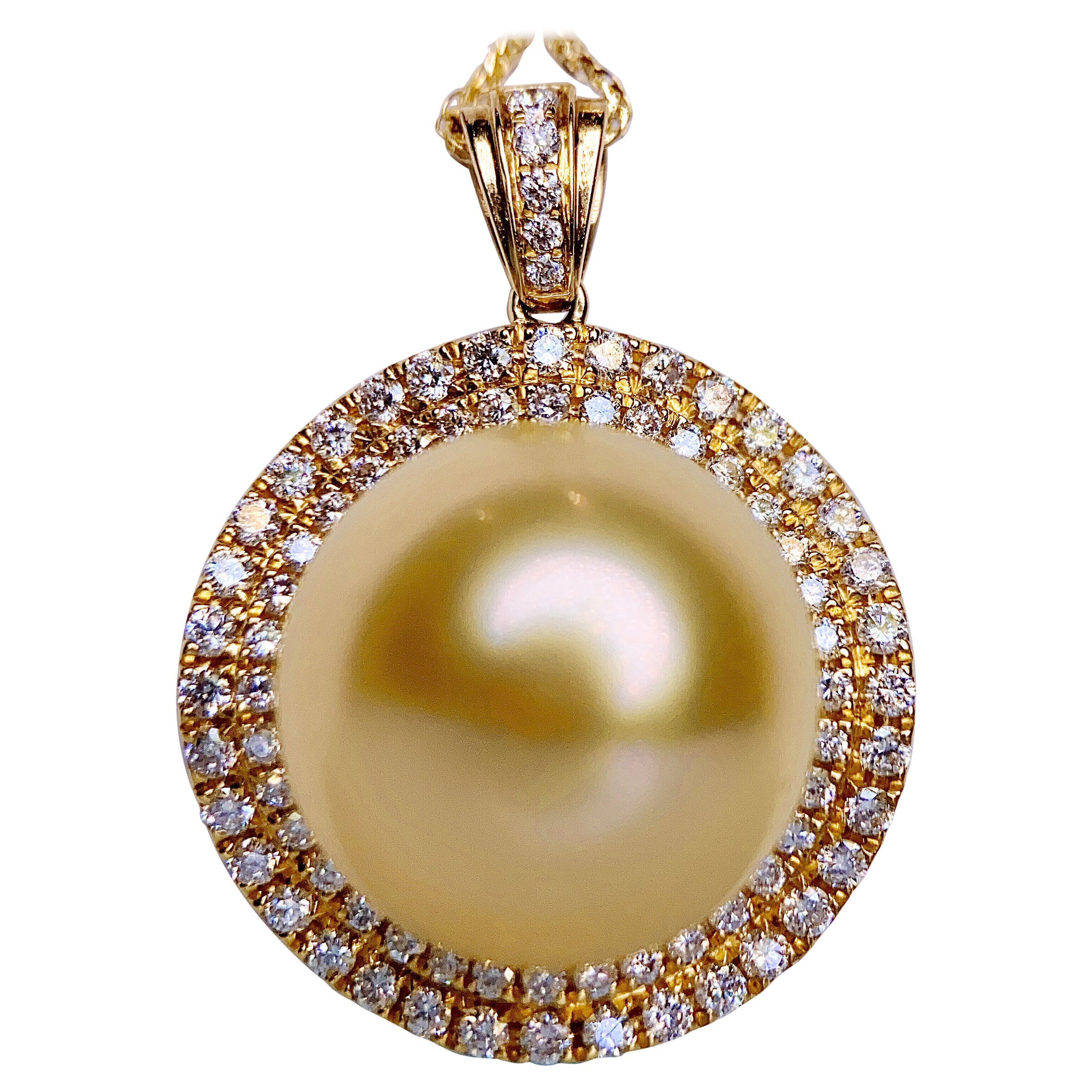 Eostre Light Golden Colour South Sea Pearl and Diamond Yellow Gold  Pendant  For Sale