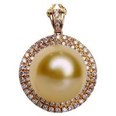 Light Golden Colour South Sea Pearl and Diamond Pendant in 18k Gold