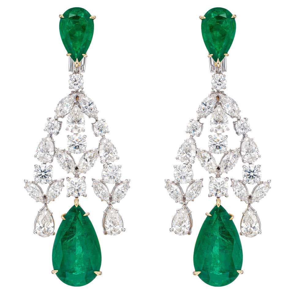 Gubelin Certified 42.62 Carat Colombian Emerald Diamond Earrings in 18K ...