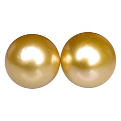 Deep Golden Colour South Sea Pearl Ear Stud in 18k Yellow Gold