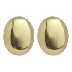 18 Karat Yellow Gold Italian Oval Ear Clips