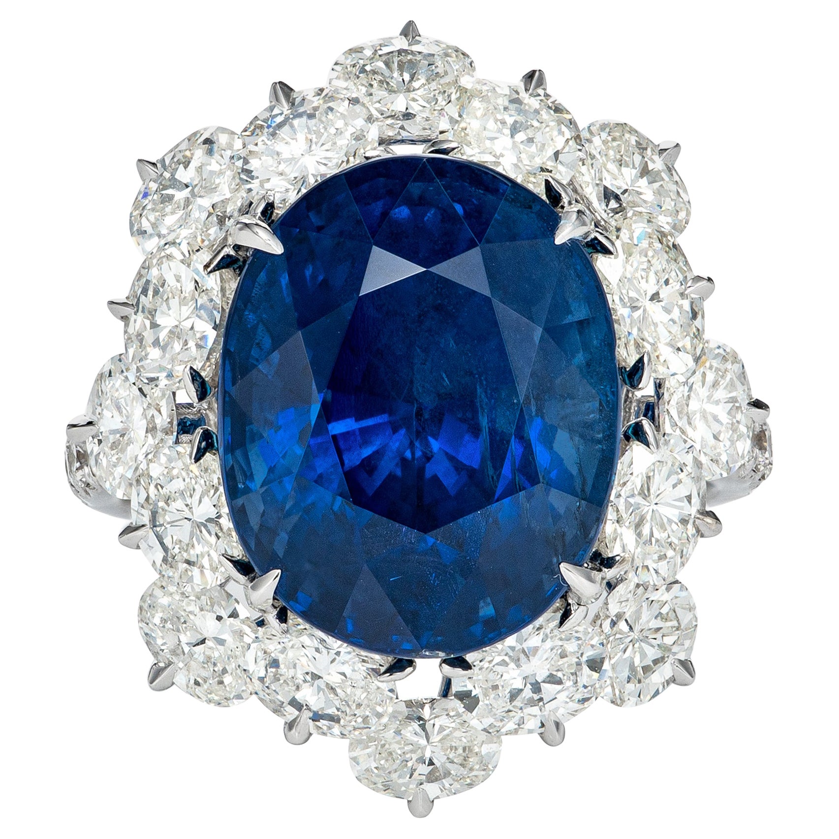 GRS Certified 14.15 Carat Burmese No Heat Sapphire Diamond Ring in 18k Gold