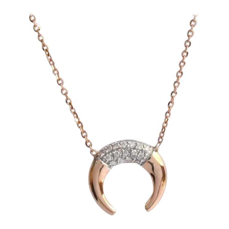 14k Rose Gold Diamond Horn Necklace Dainty Crescent Moon Diamond Necklace