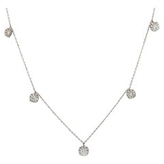 New 0.51ctw Cluster Diamond Dangle Station Necklace in 14K White Gold