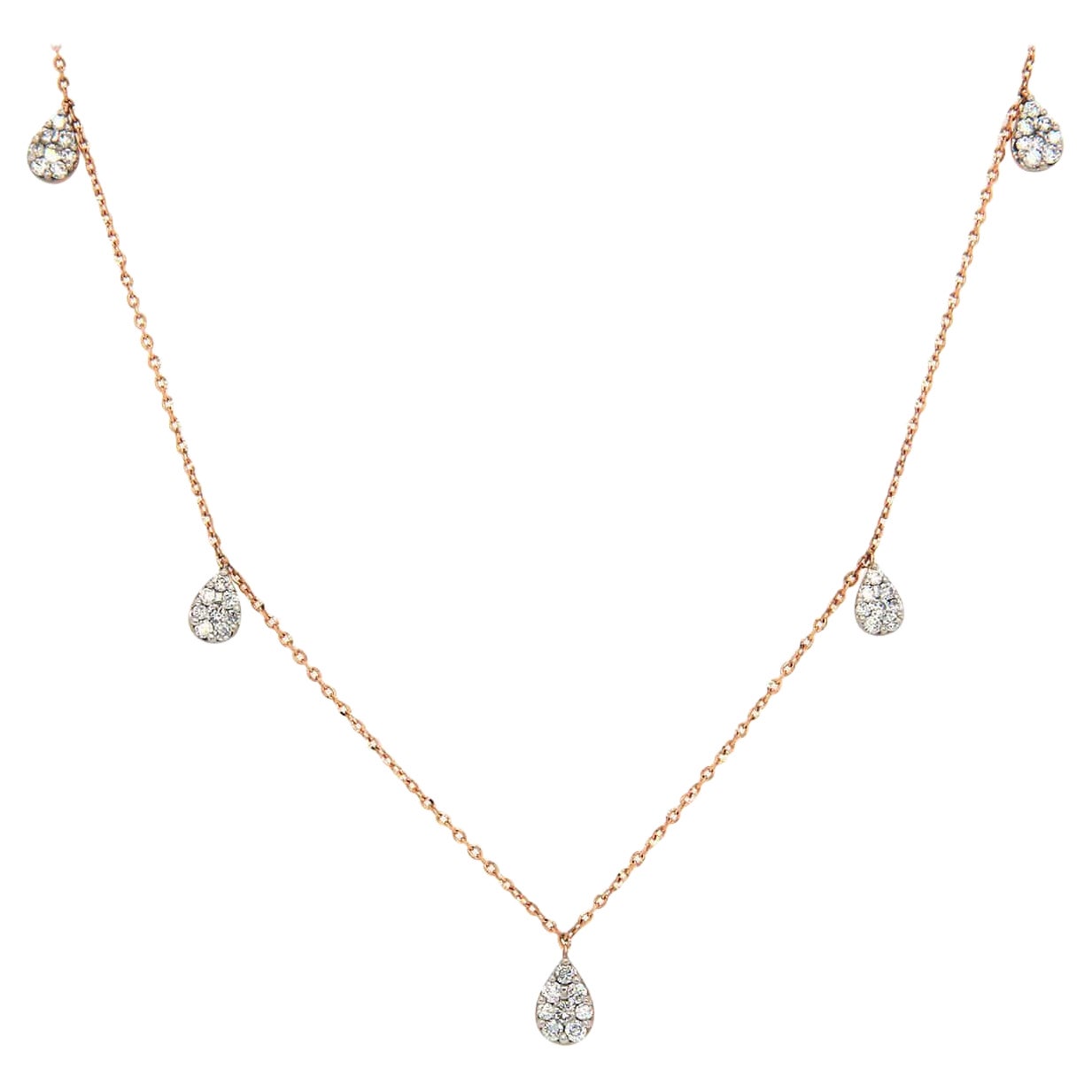 New 0.48ctw Diamond Teardrop Station Necklace in 14K Rose Gold For Sale